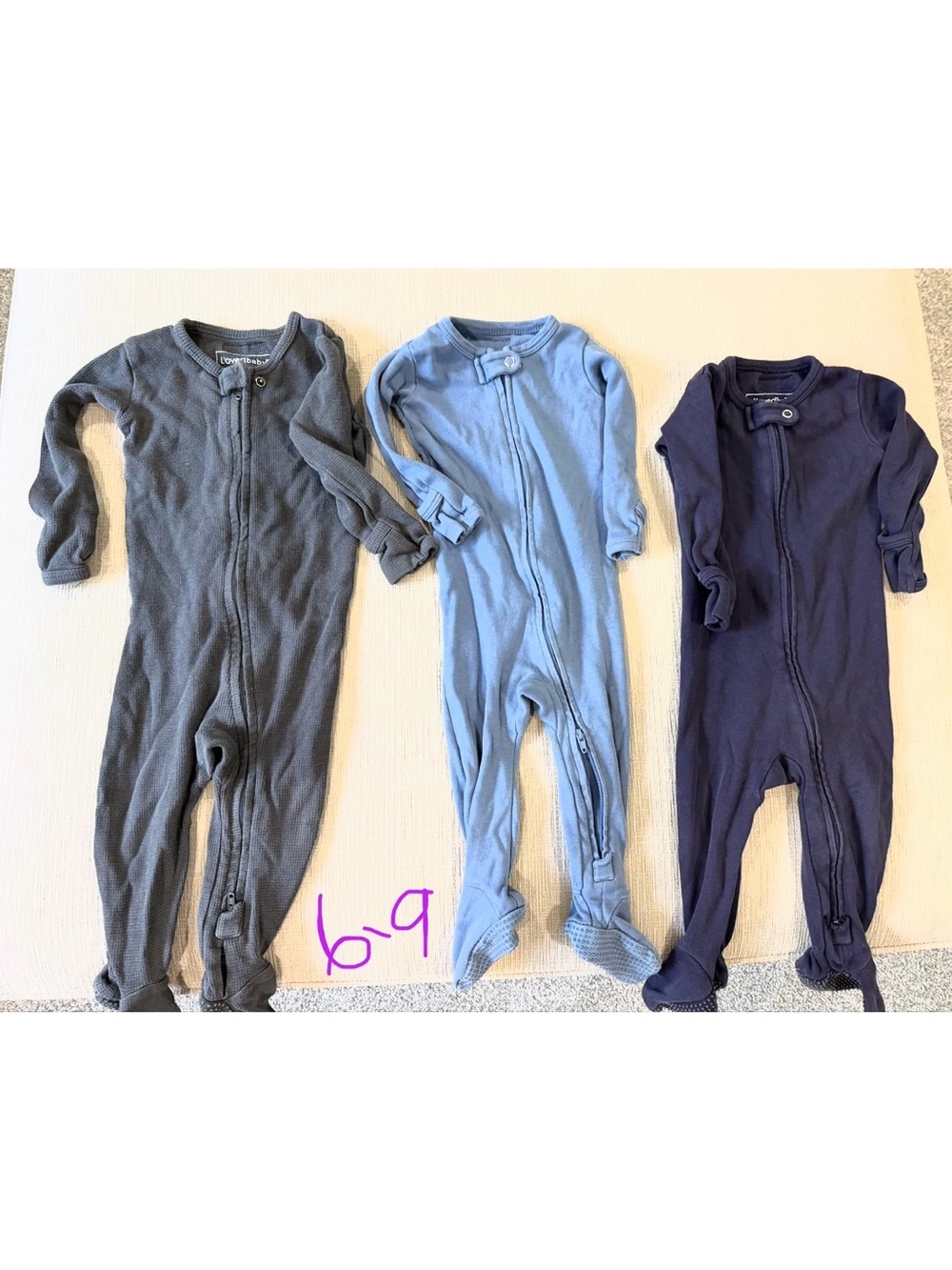 L'ovedbaby Footed One-Piece Pajama bundle charcoal blue and navy 6-9 months